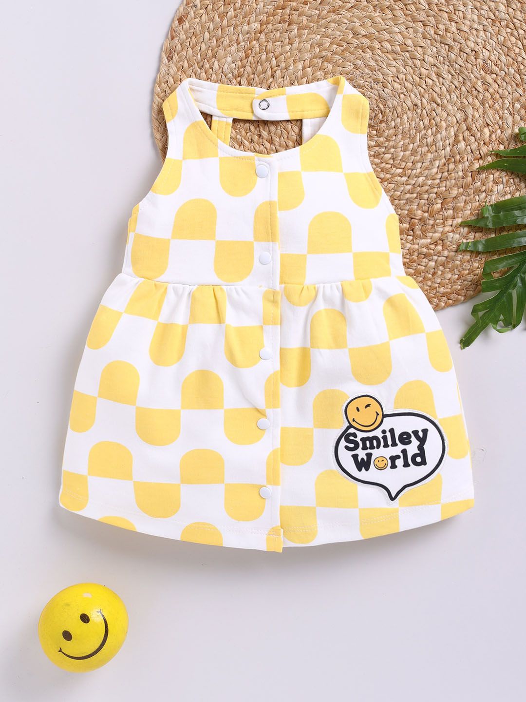 Moms Love Infant Girls Pure Cotton Printed Fit & Flare Dress with Applique Detail