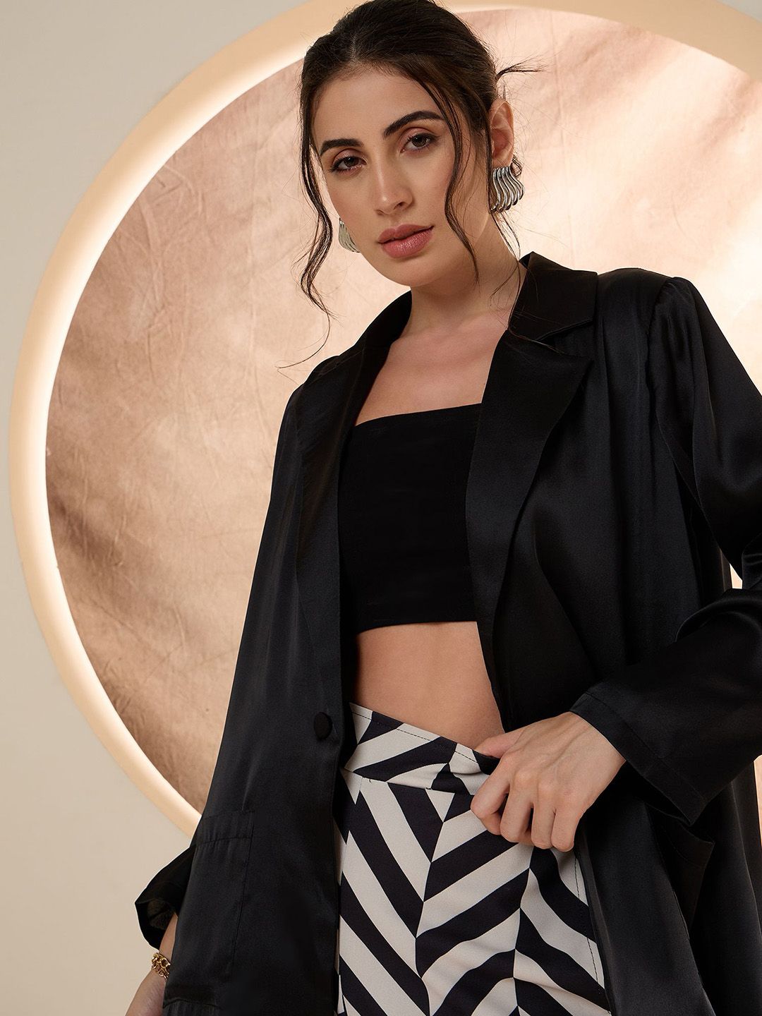 Antheaa Shirt Collar Blazer & Checked Trouser