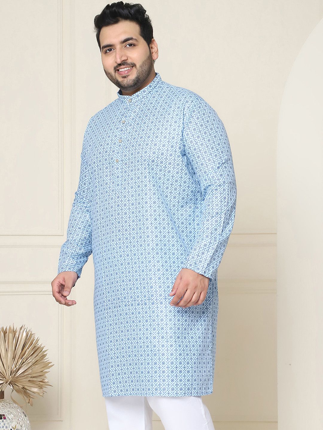 SOJANYA PLUS Size Ethnic Motifs Printed Band Collar Straight Kurta