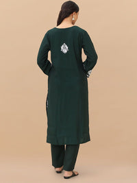 HOUSE OF KARI Floral Embroidered Chikankari Straight Kurta with Trousers