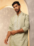 Anouk Geometric Embroidered Band Collar Thread Work Cotton Silk Straight Kurta