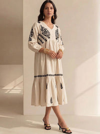 House of Chikankari Floral Embroidered A-Line Midi Dress
