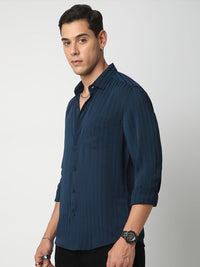 VASTRADO Men Classic Spread Collar Vertical Striped  Slim Fit Casual Shirt