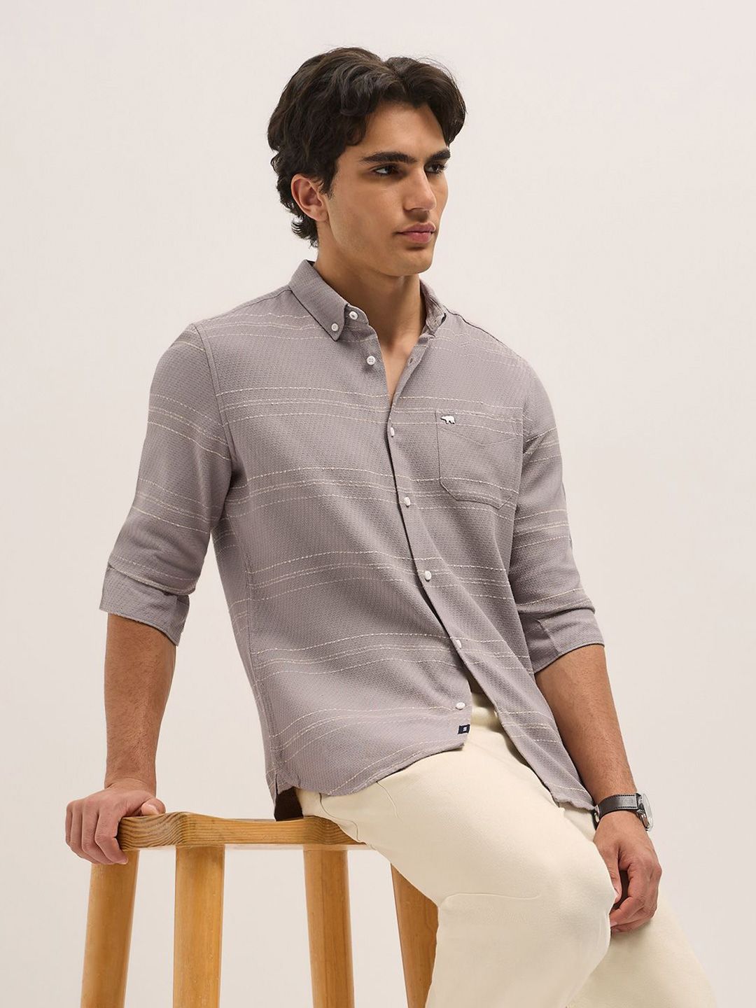 THE BEAR HOUSE Men Slim Fit Horizontal Stripes Opaque Striped Casual Shirt