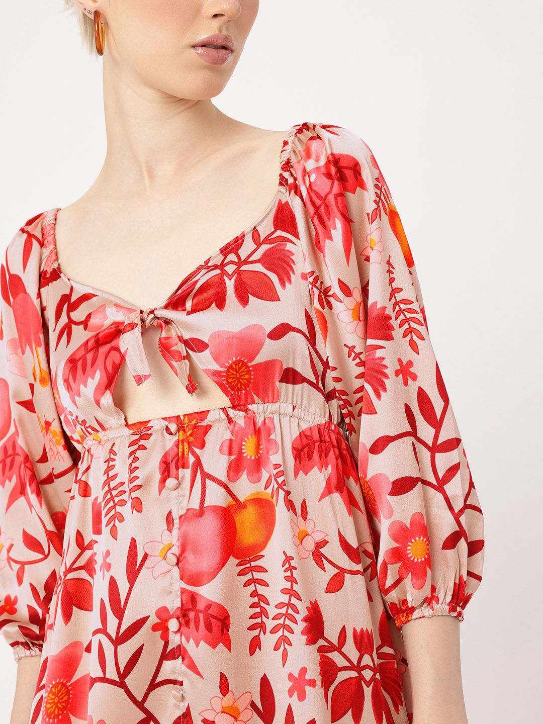 DressBerry Kawaii Chic Floral Printed Cut-Out A-Line Mini Dress