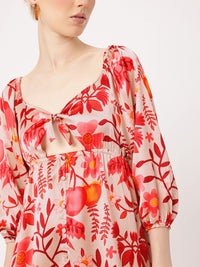 DressBerry Kawaii Chic Floral Printed Cut-Out A-Line Mini Dress