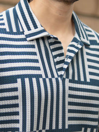 Powerlook SS25 Oversized Geometric Printed Polo Collar Drop-Shoulder Sleeves T-Shirt