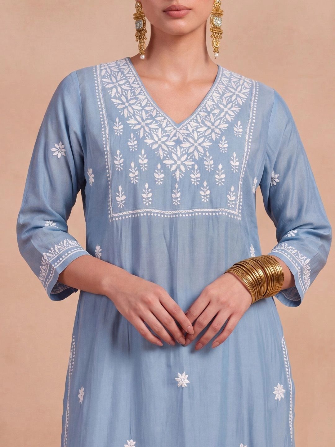 House of Chikankari Women Ethnic Motifs Embroidered Thread Work Chanderi Silk Kurta