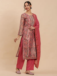 Mamicha Women Self Design Round Neck Kurti With Trousers And Dupatta