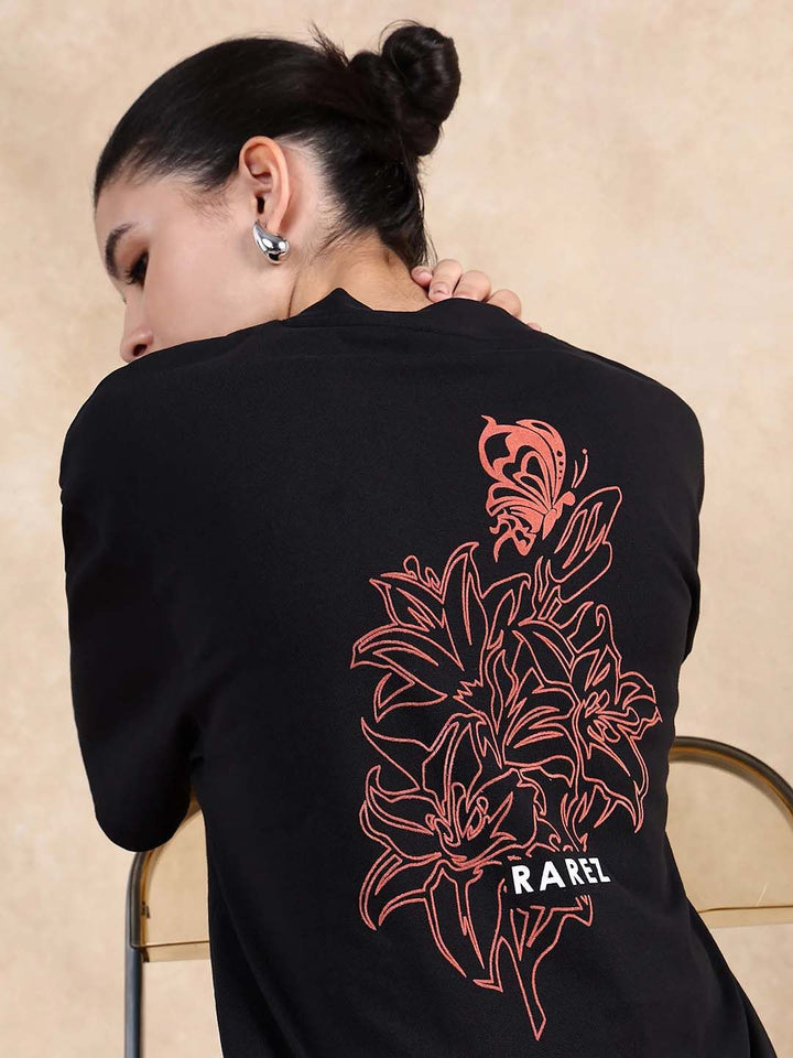 Rareism Women Graphic Graphic Printed Neck Cotton T-Shirt Berkekalan
