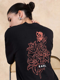 Rareism Women Graphic Graphic Printed Neck Cotton T-Shirt Berkekalan