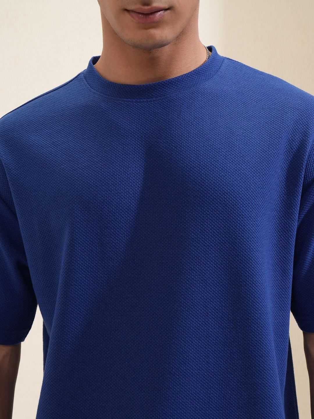 HIGHLANDER Men Solid Round Neck Cotton Oversized T-Shirt