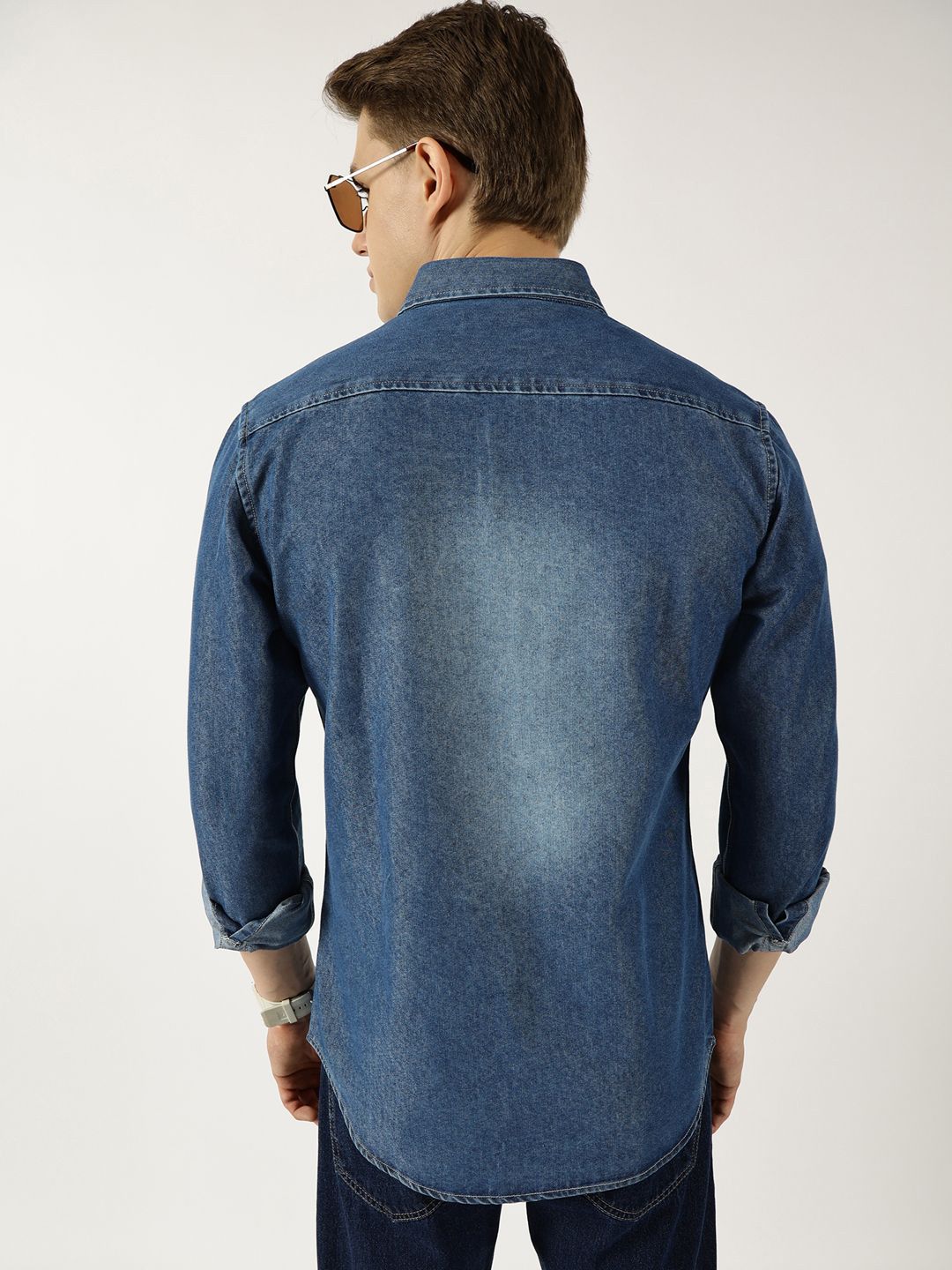 Thomas Scott Men Classic Spread Collar Faded Cotton Slim Fit Casual Shirt