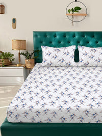 KLOTTHE White & Blue Floral 300 TC Set Cadar Double Dipasang Raja-2.50mx2.25m