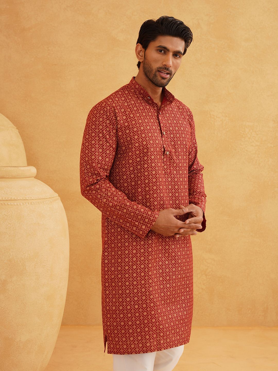 SOJANYA Ethnic Motifs Foil Printed Band Collar Straight Long Kurta