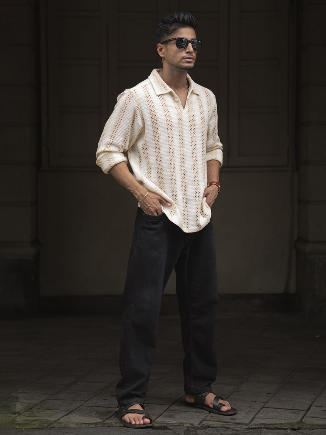 Powerlook Men Striped Polo Collar Relaxed Fit T-shirt