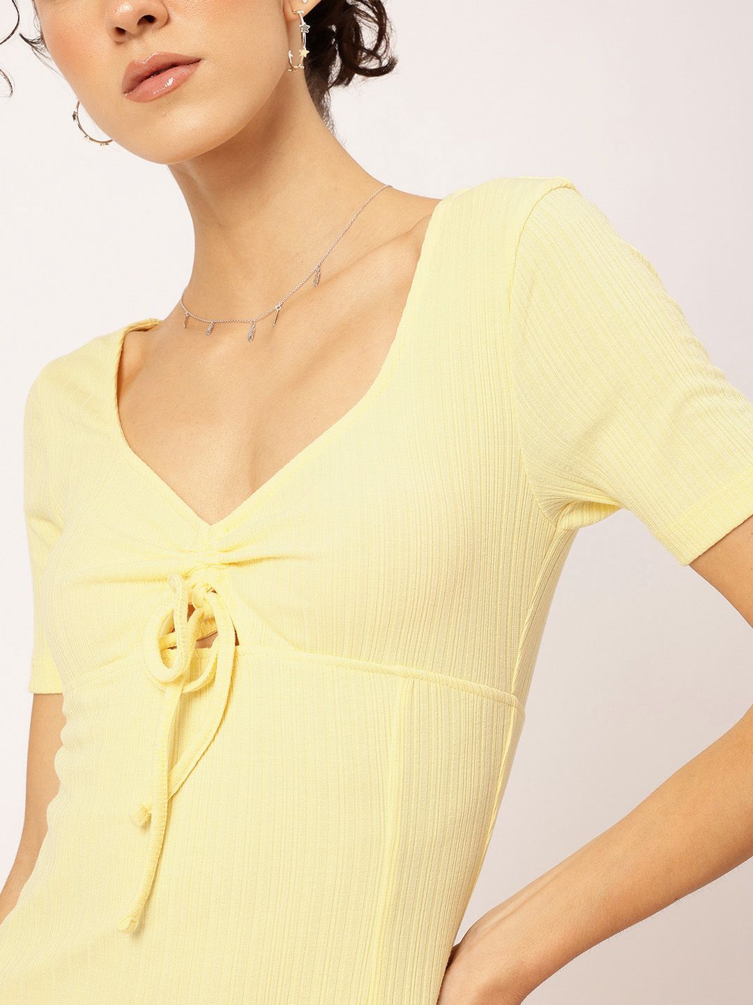 DressBerry Lace Up Detail Ribbed Bodycon Dress
