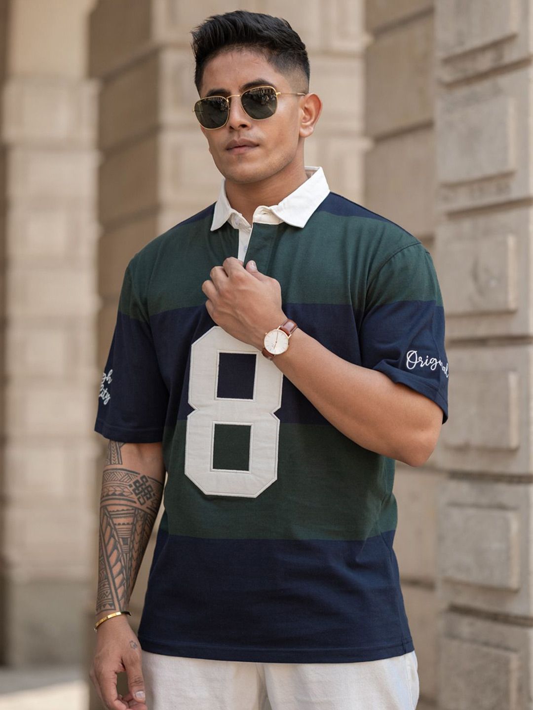 Powerlook Men Colourblocked Polo Collar Pure Cotton T-shirt