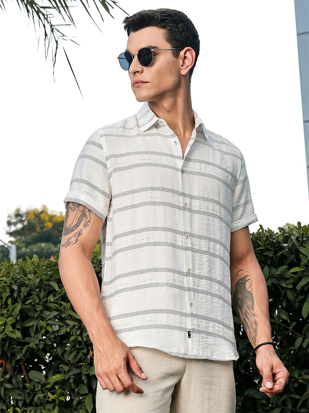 Thomas Scott Men Premium Slim Fit Striped Casual Shirt