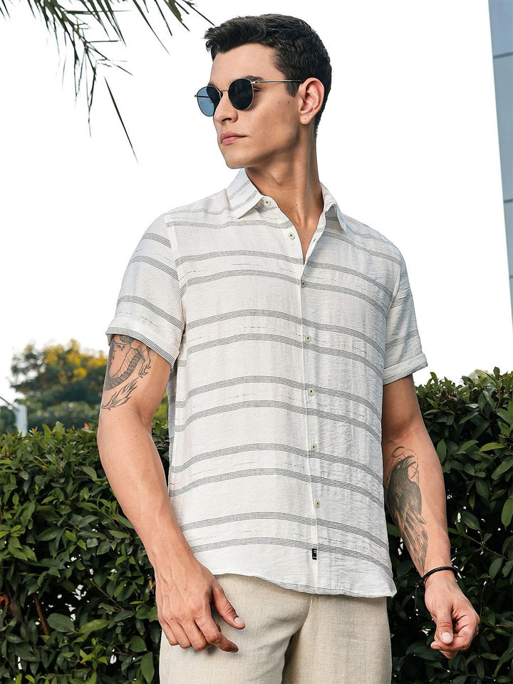 Thomas Scott Men Premium Slim Fit Striped Casual Shirt