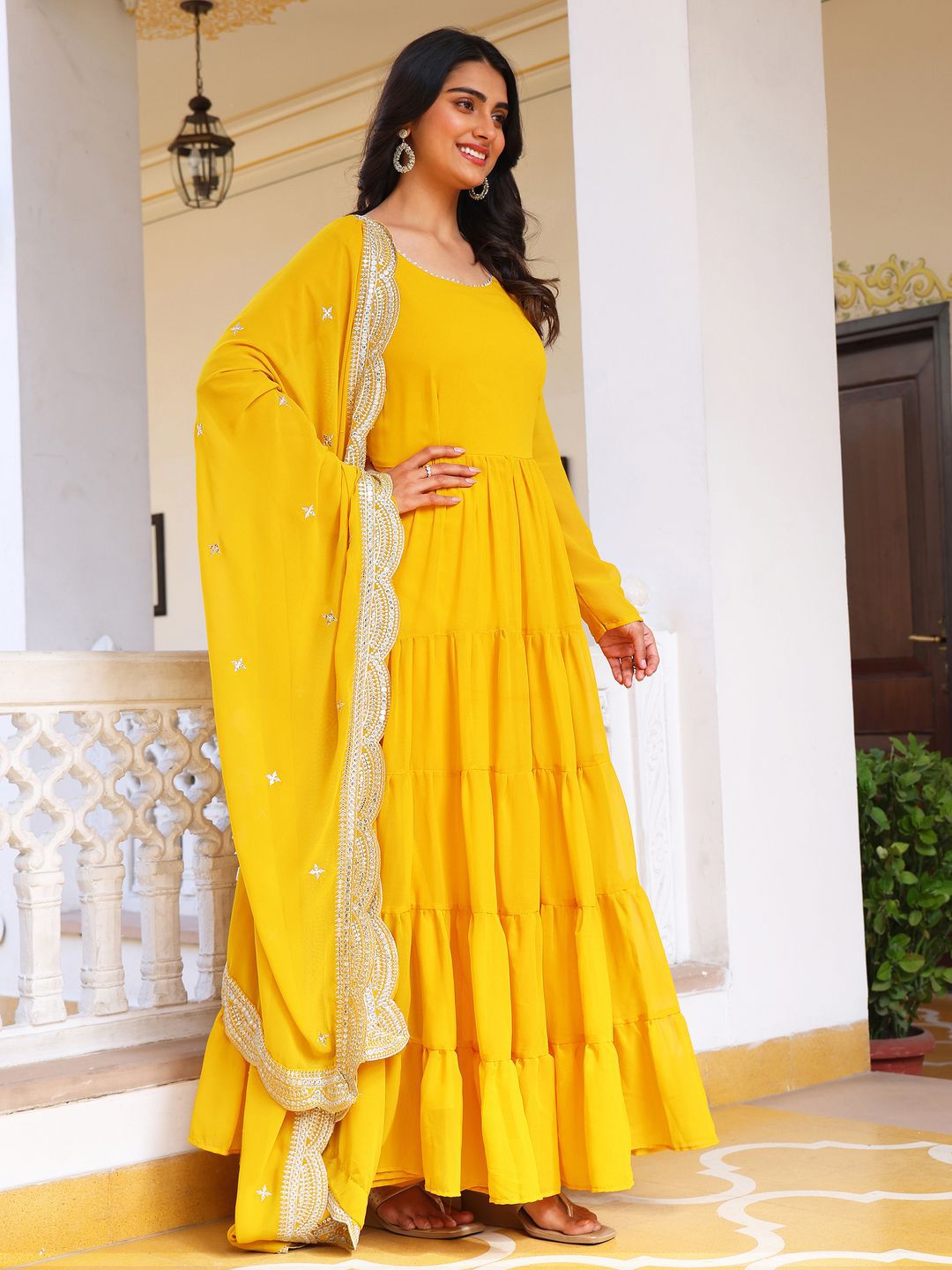 KALINI Women Tiered Kurta with Pyjamas & With Dupatta