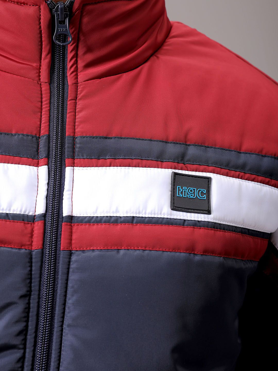 The Indian Garage Co Men High Neck Colourblocked Puffer Jacket