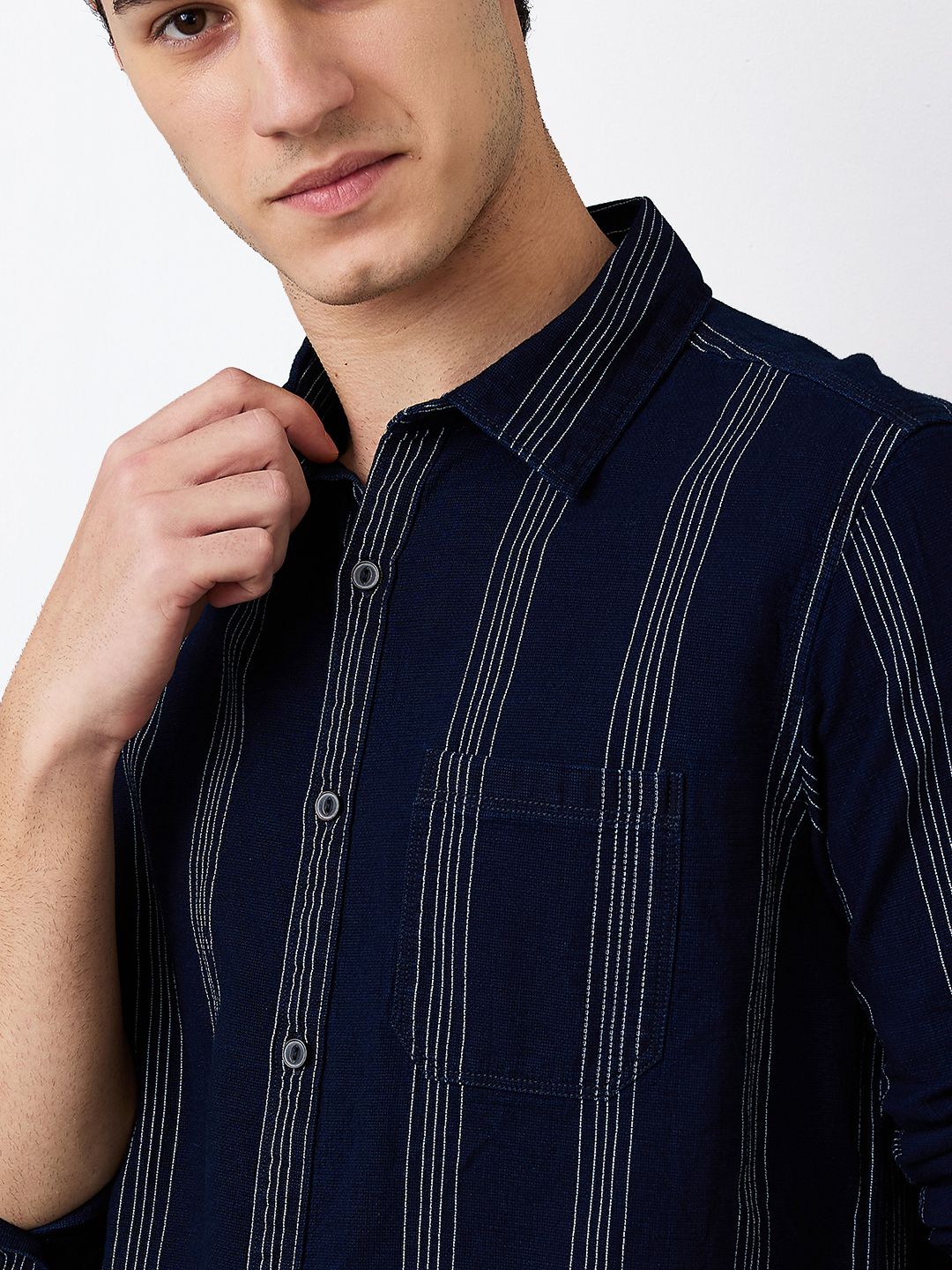 SPYKAR Men Spread Collar Vertical Striped Cotton Casual Shirt