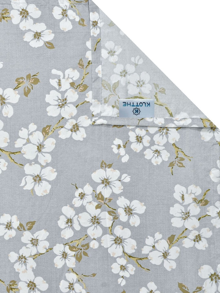 KLOTTHE Grey Floral Polycotton 300 TC Single Cadar Halus dengan Sarung Bantal-89 x 59 inci
