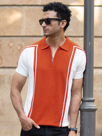Powerlook SS25 Colourblocked Polo Collar Pure Cotton T-Shirt