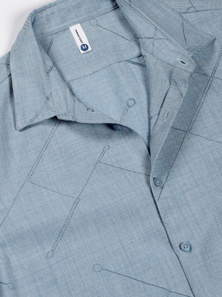 Thomas Scott Men Premium Spread Collar Checked Slim Fit Casual Shirt
