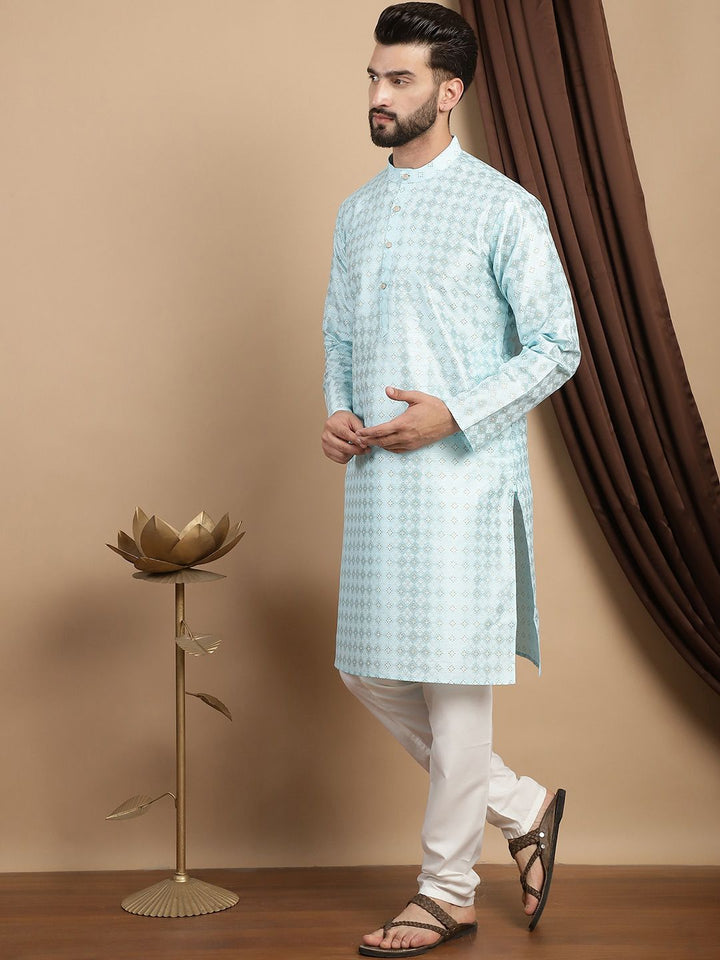 Motif Etnik Anouk Bercetak Kolar Mandarin Kurta Lurus Biasa dengan Churidar
