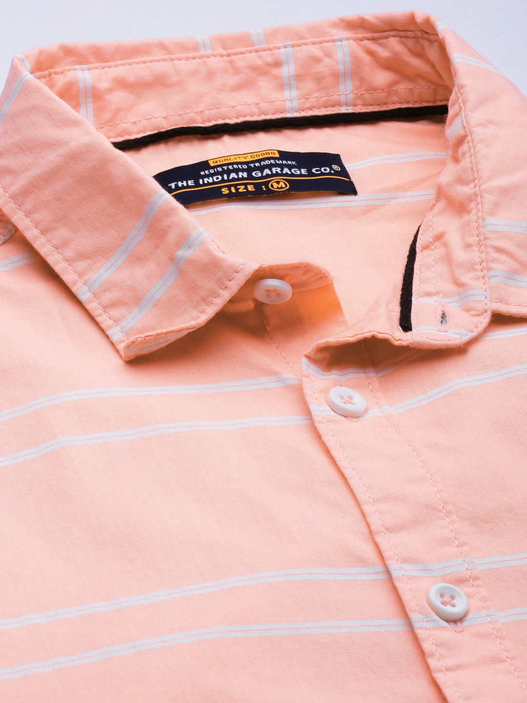 The Indian Garage Co Men Peach-Coloured Horizontal Striped Casual Shirt