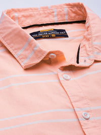 The Indian Garage Co Men Peach-Coloured Horizontal Striped Casual Shirt