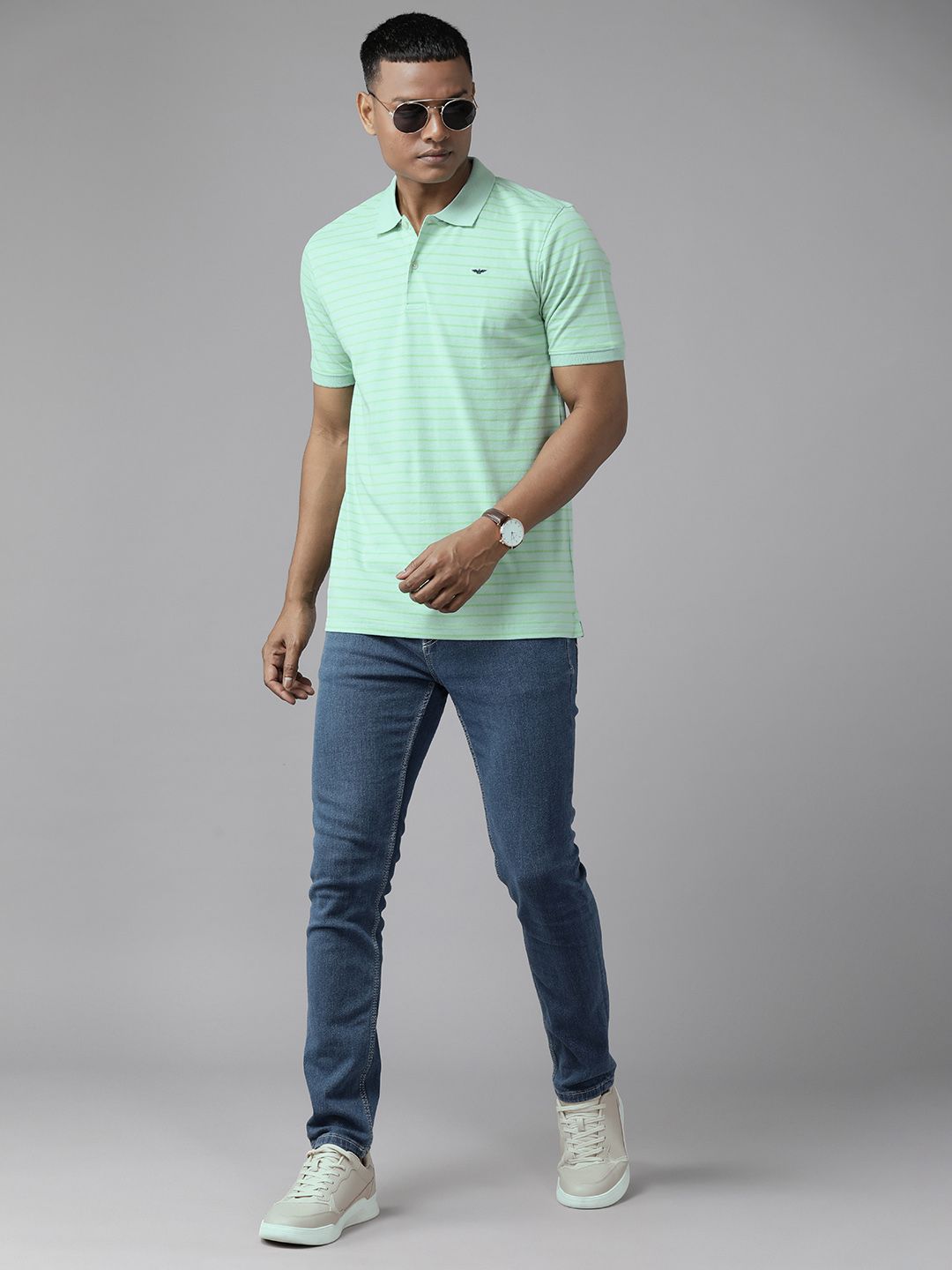 Park Avenue Men Striped Polo Collar Slim Fit T-shirt
