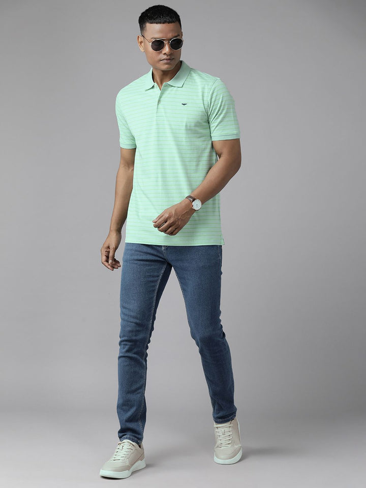 Park Avenue Men Striped Polo Collar Slim Fit T-shirt