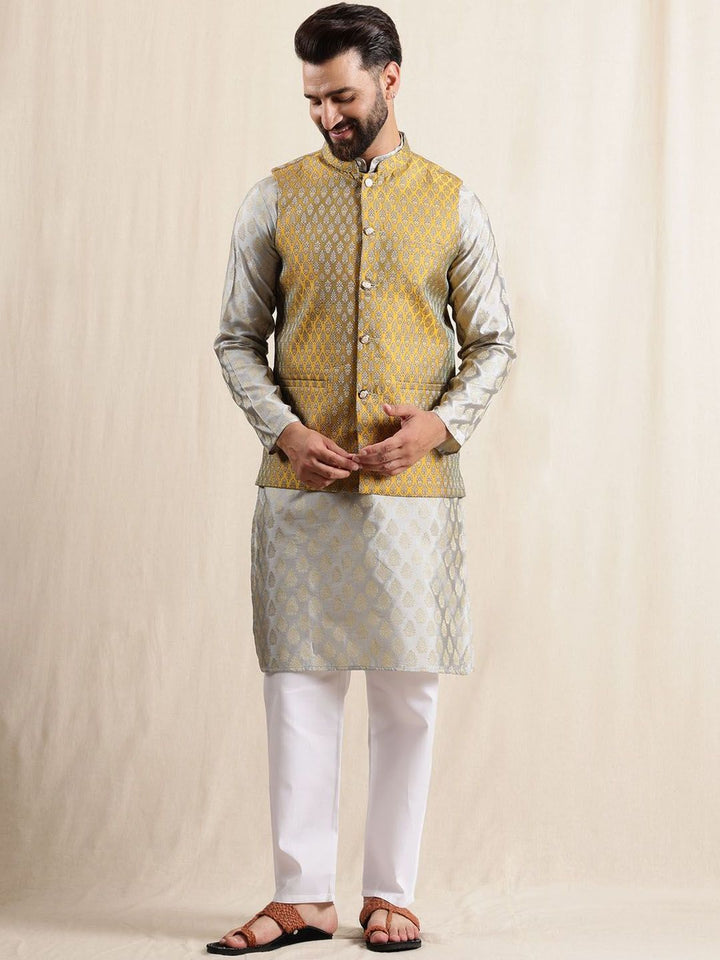 Anouk Men Floral Woven Design Kurta with Pyjamas & Nehru Jacket