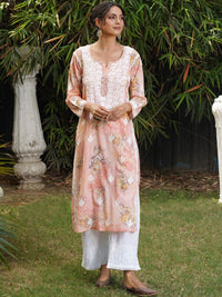 House of Chikankari Women Floral Printed Thread Work Indie Prints Kurta
