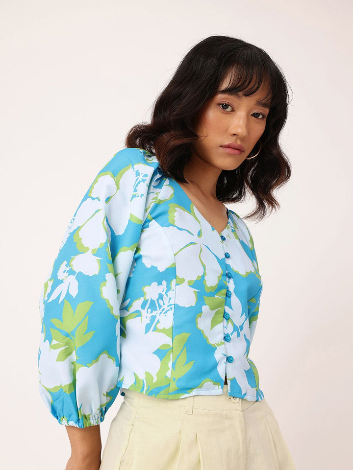 DressBerry Printed V-Neck Raglan Sleeves Top