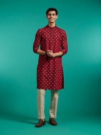 Diwas oleh Manyavar Ethnic Motifs dicetak leher kolar mandarin biasa Kurta kapas tulen