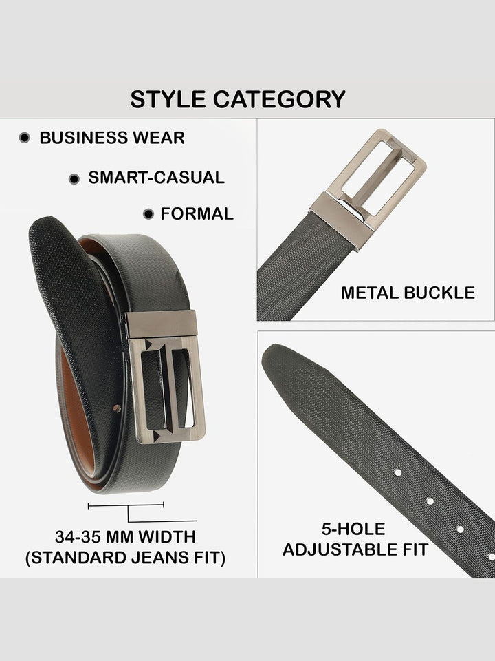 Teakwood Leathers Men Textured Leather Reversible Formal Belt