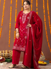 Kurta Bersulam Bunga Mamicha & Salwar Dengan Dupatta