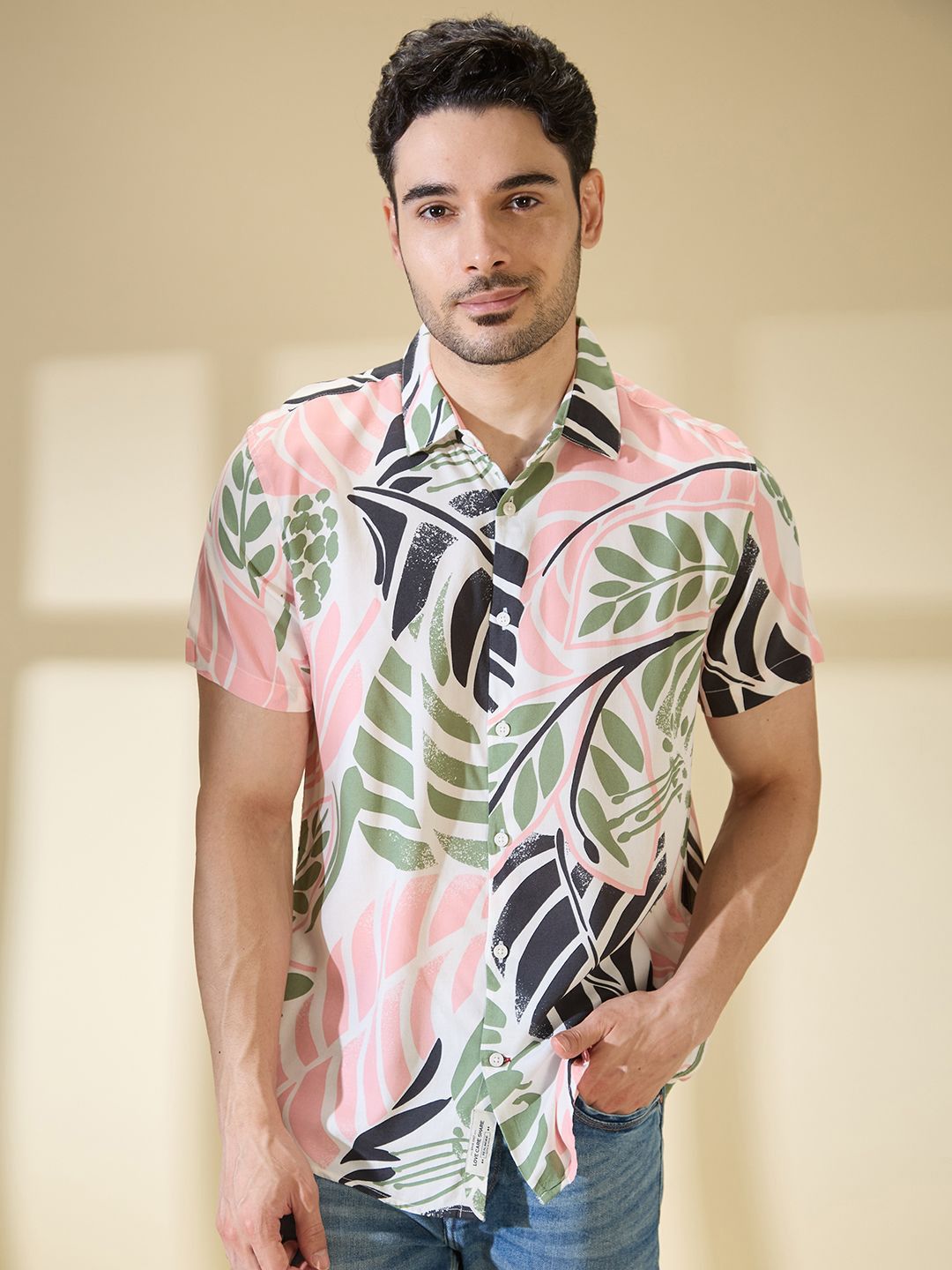 Being Human Men Slim Fit Floral Opaque Striped Casual Shirt