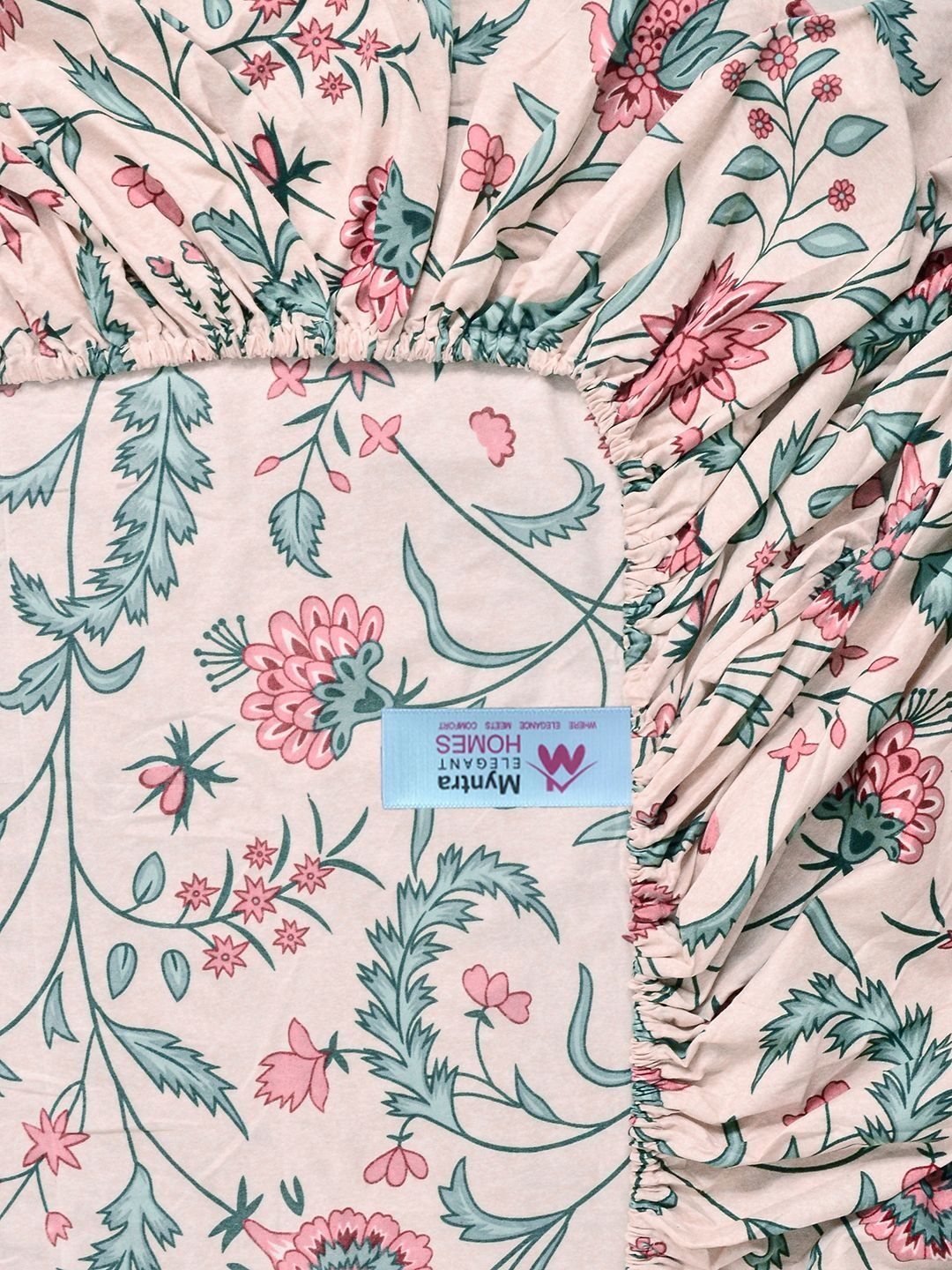 Myntra Elegant Homes Beige Floral 300 TC Cadar Katil King dengan 2 Sarung Bantal