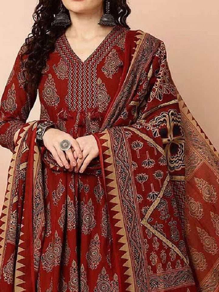 KALINI Ethnic Motifs Printed V-Neck Straight Kurta with Trousers & Dupatta