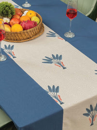 URBAN SPACE Blue & White Floral Anti-Slip Cotton 4-Seater Table Cover