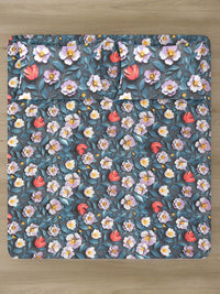 Myntra Elegant Grey Floral Printed Fitted 300 TC King 7D Bedsheet & 2 Pillow Covers