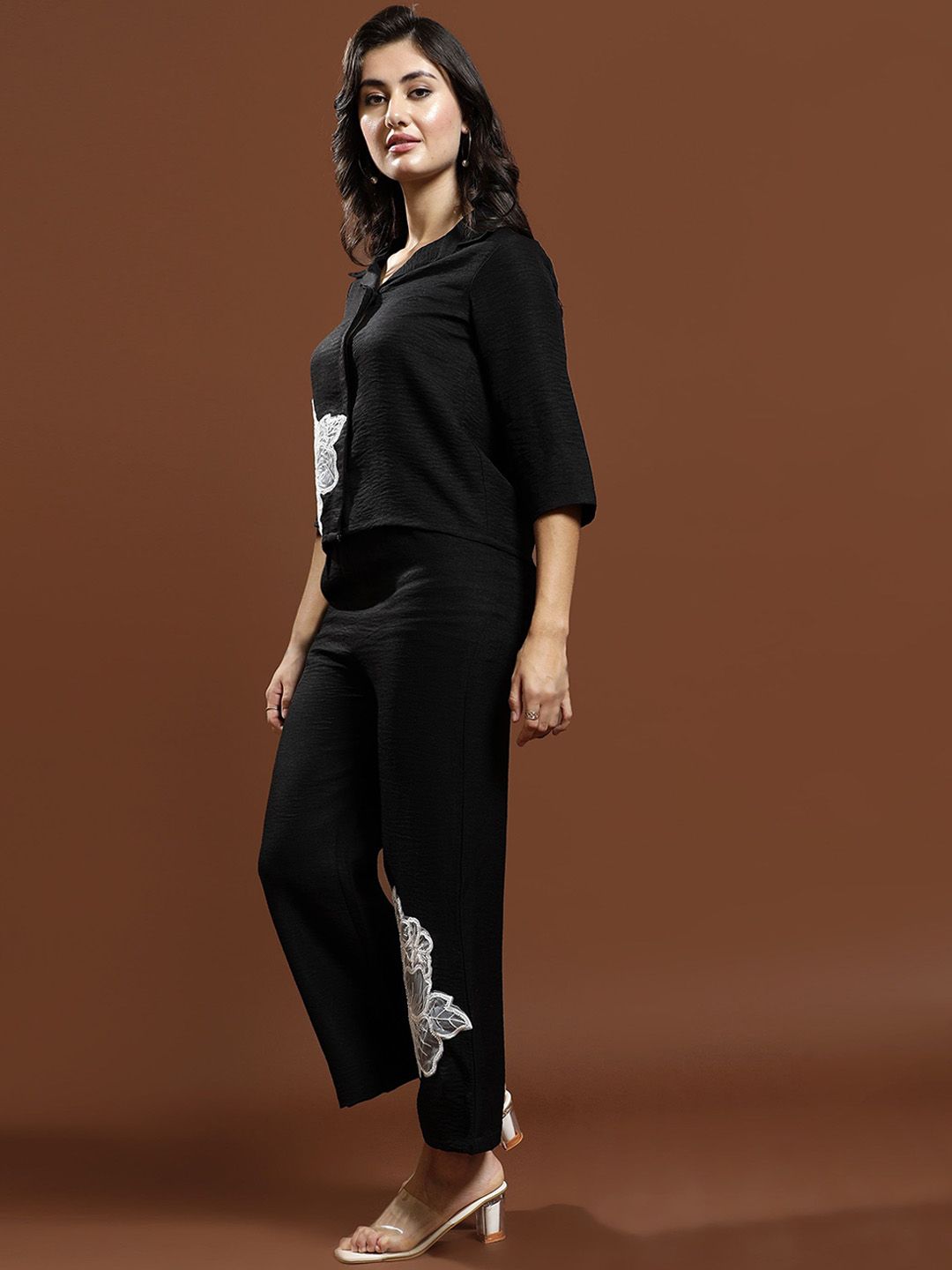 Athena Floral Embellished Patchwork Linen Shirt & Trousers