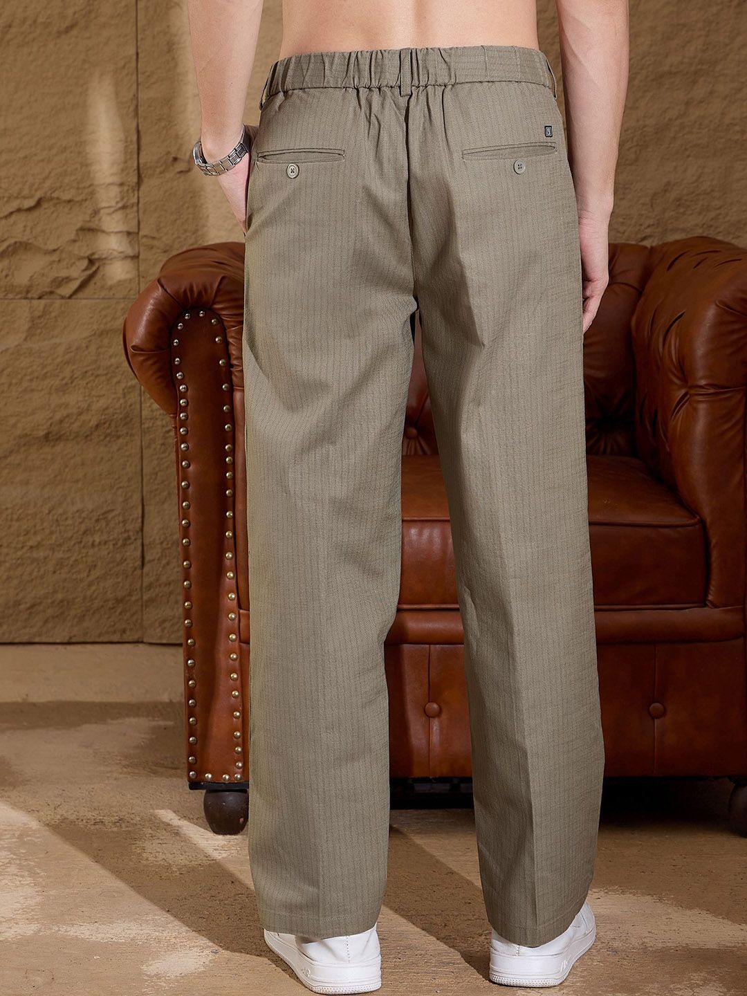 DENNISON Striped Korean Double Pleated Baggy Fit Trouser