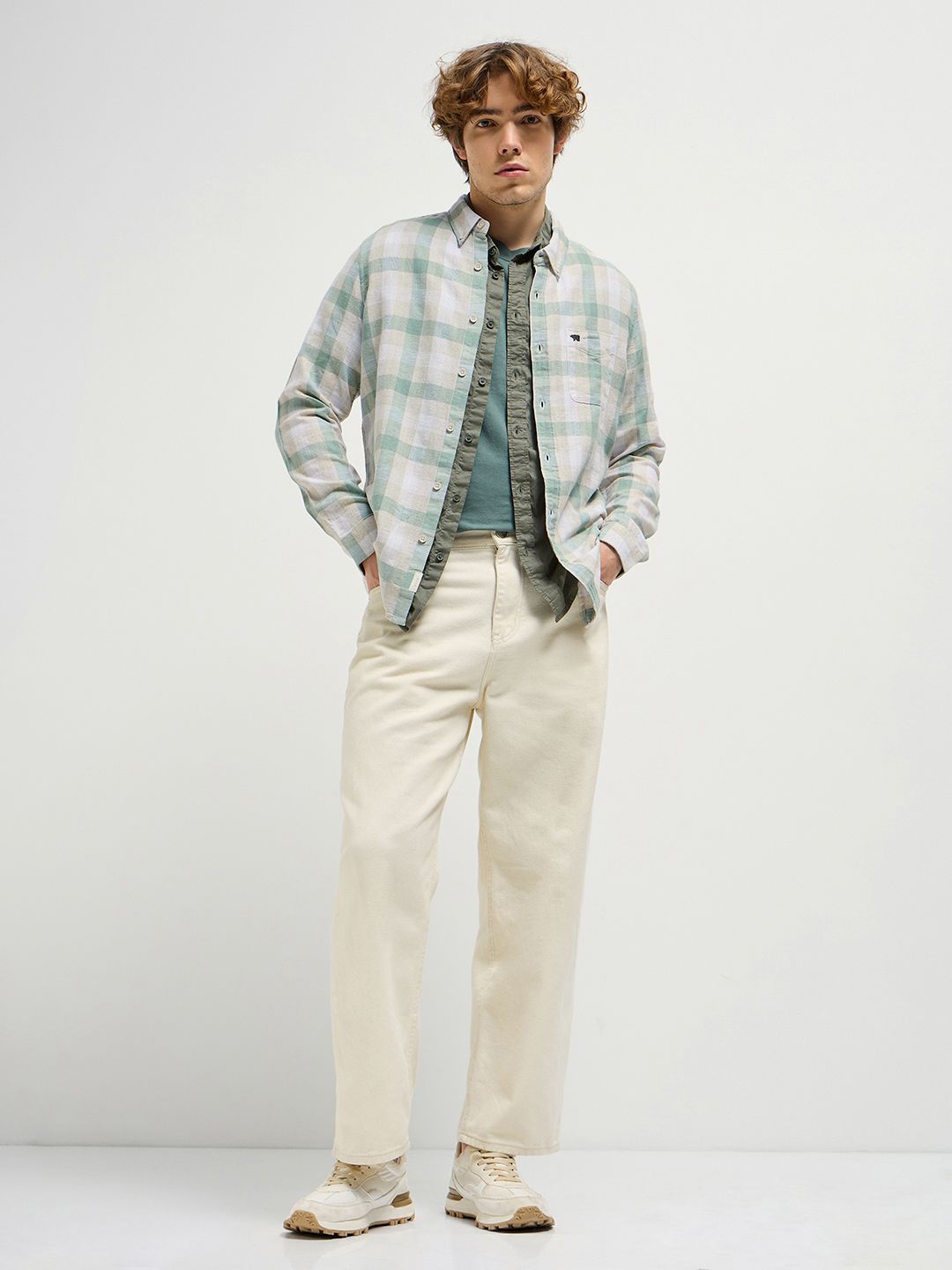 THE BEAR HOUSE Men Button-Down Collar Tartan Checked Cotton Casual Shirt