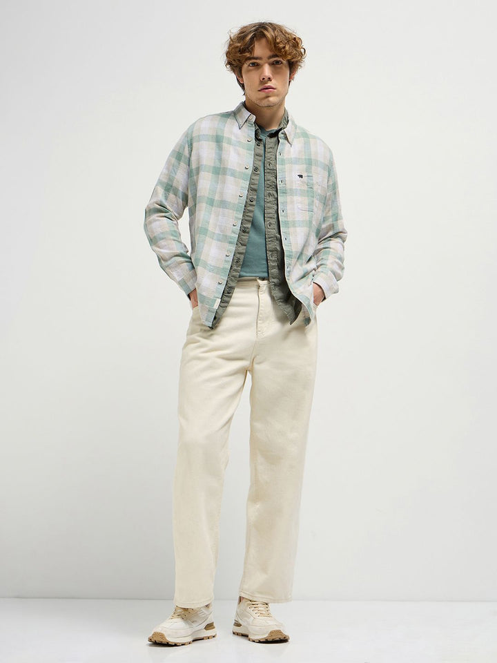 THE BEAR HOUSE Men Button-Down Collar Tartan Checked Cotton Casual Shirt